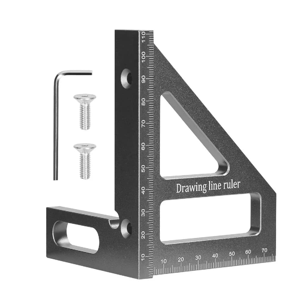 Règle triangle à onglets multi-angles 3D en aluminium avec rapporteur