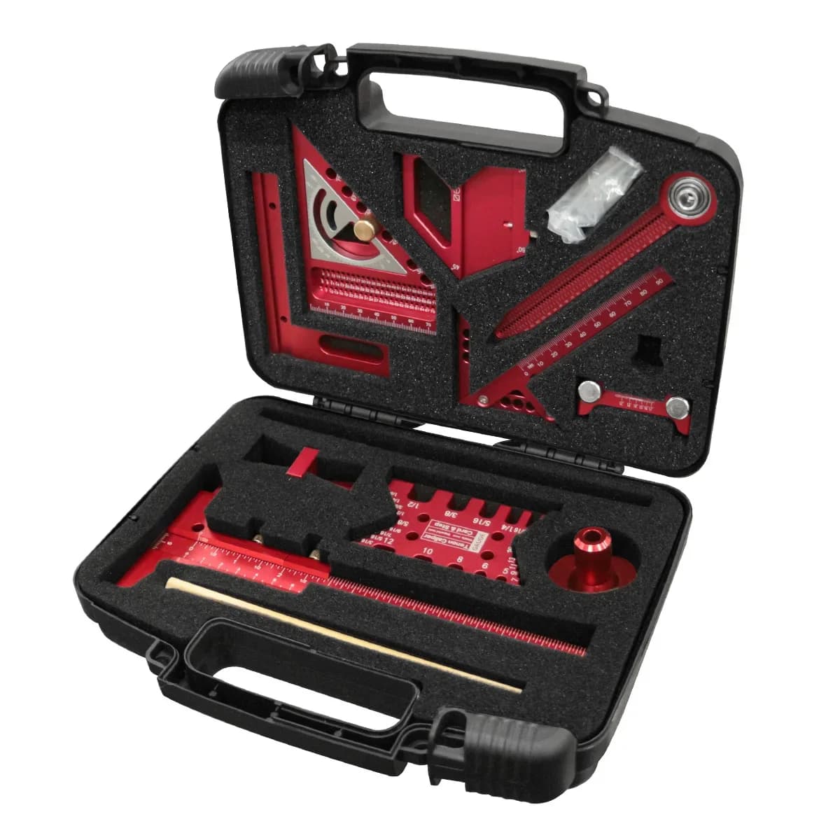 Kit d'équerres de menuiserie 10 pièces avec règle à tracer et compas