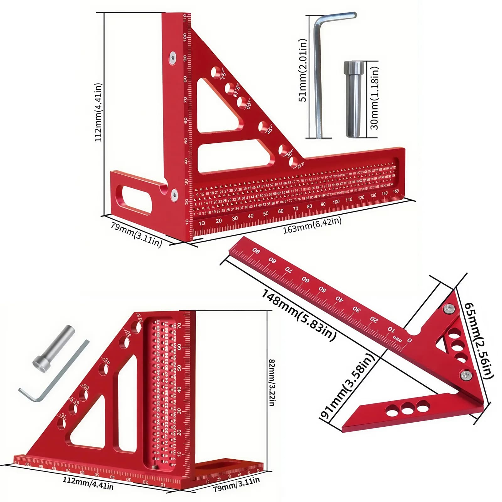 Lot de 2 règles triangulaires métriques pour le bois et pointe à tracer