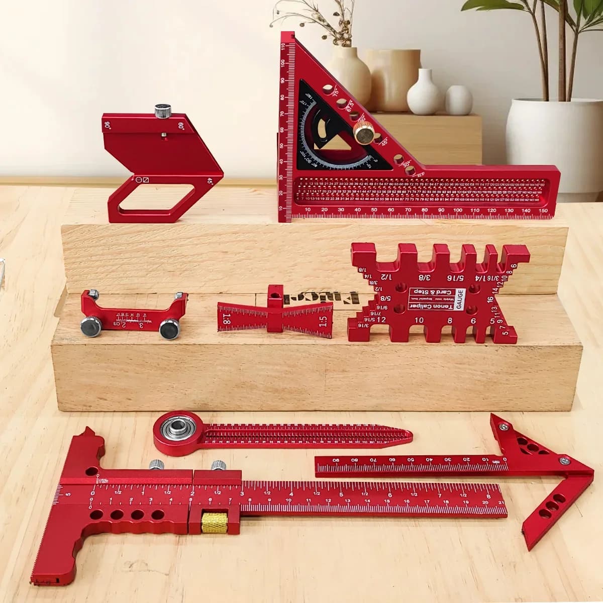 Kit de menuiserie à 9 pièces avec compas et guide d'affûtage