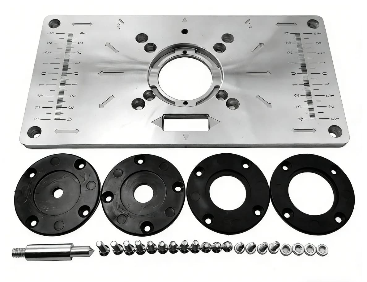 Plaque d'insertion de table de toupie en aluminium avec anneaux