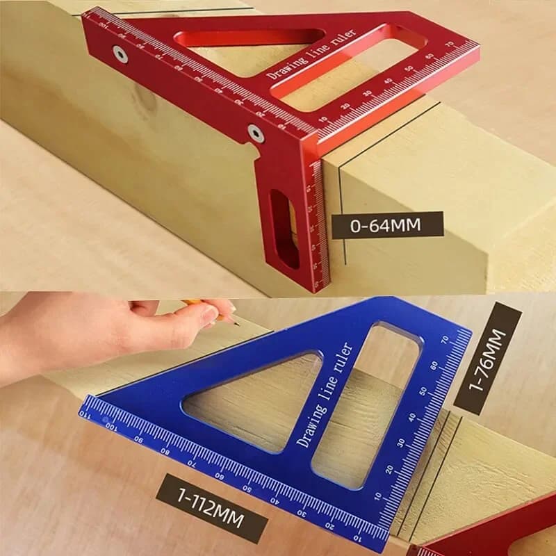 Règle triangle métrique pour coupe d'onglet en bois