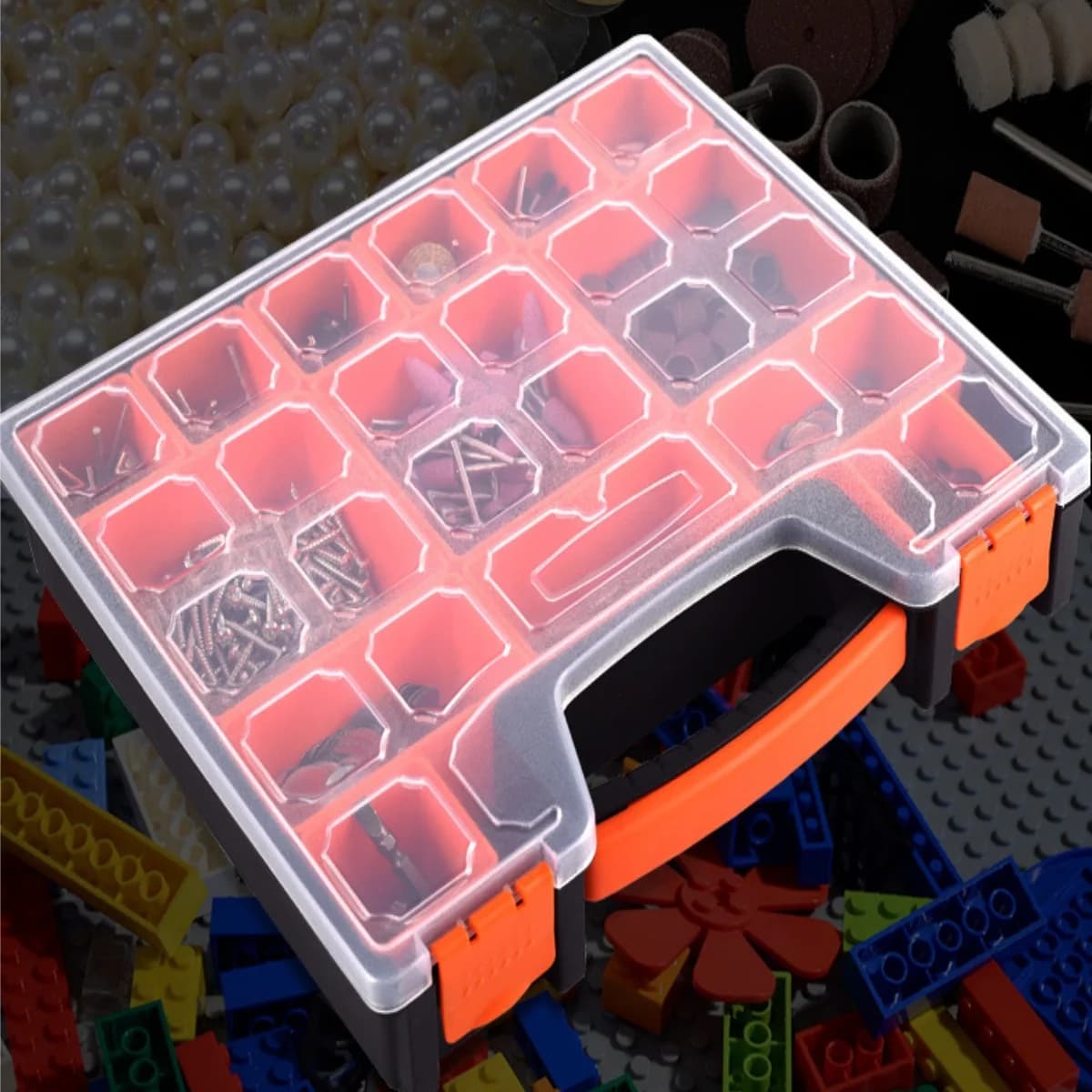 Boîte de rangement plastique portable à compartiments multiples pour quincaillerie