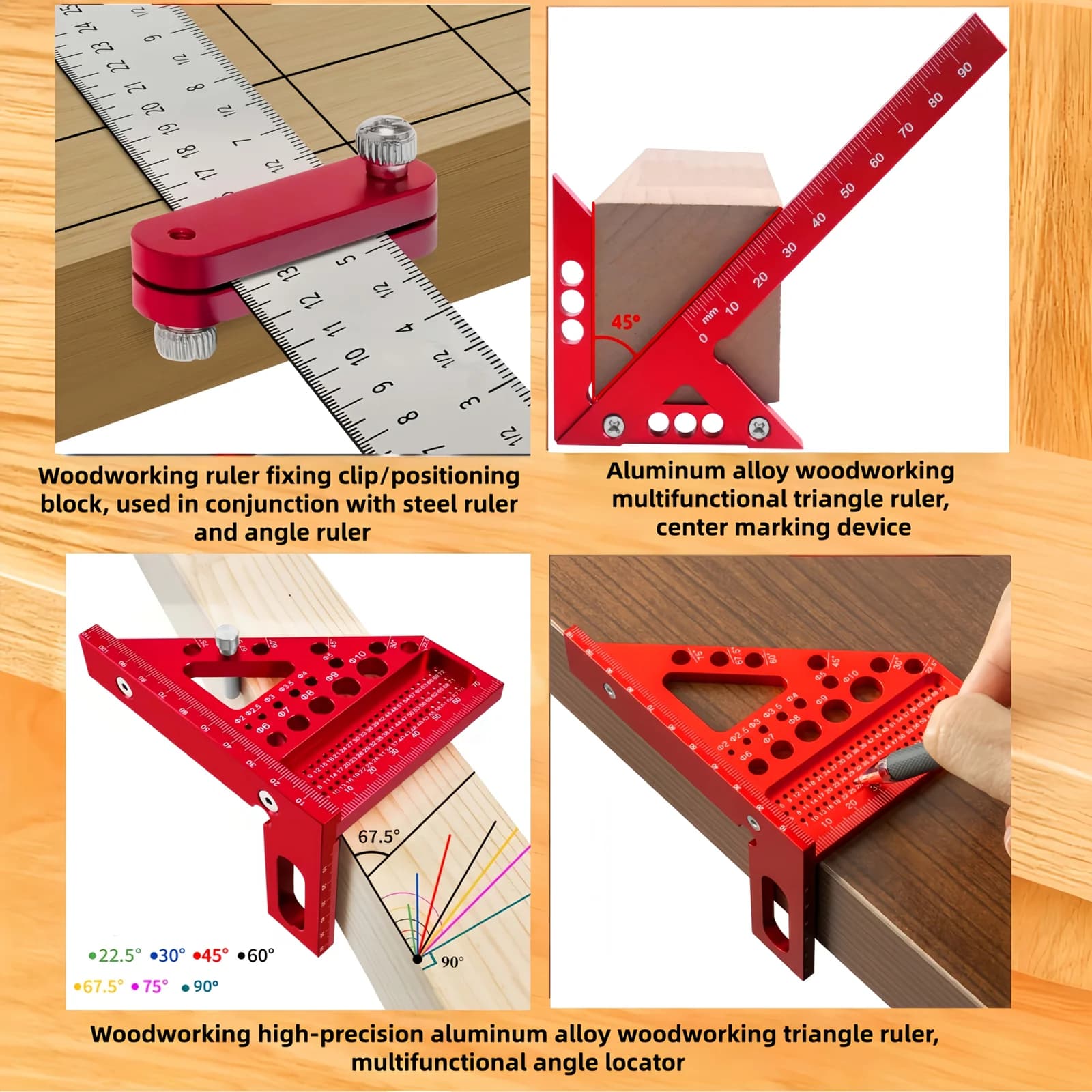 Jeu de 3 règles triangulaires et d'angles en aluminium