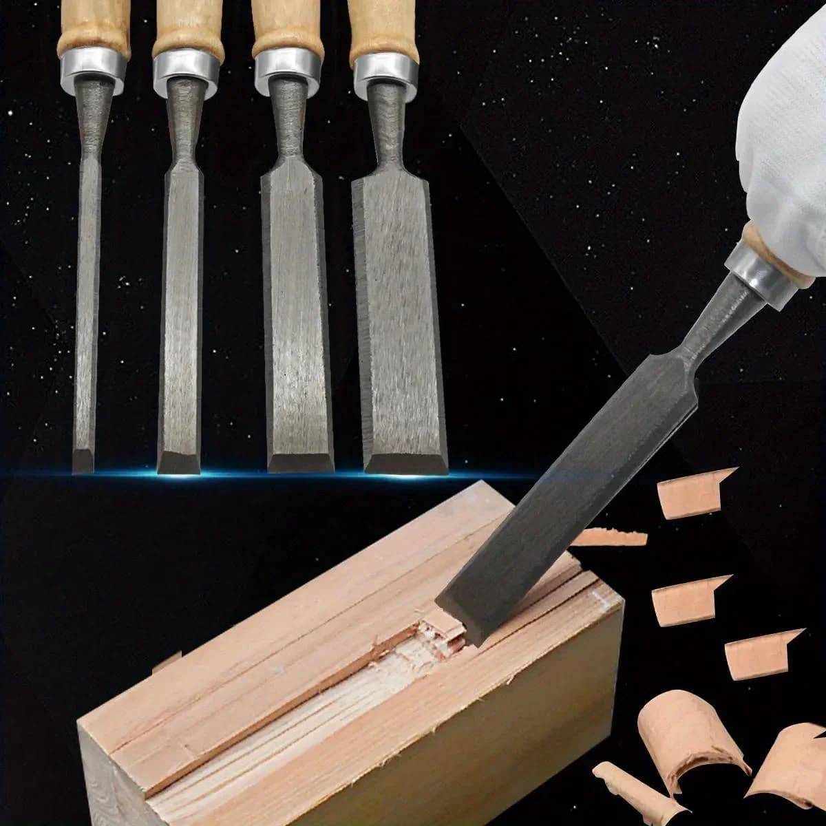 Set de 4 ciseaux à bois avec manches en hêtre, 8-20mm