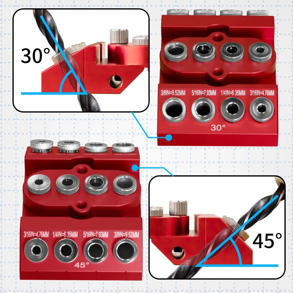 Kit gabarit de perçage poche multi-angles en aluminium