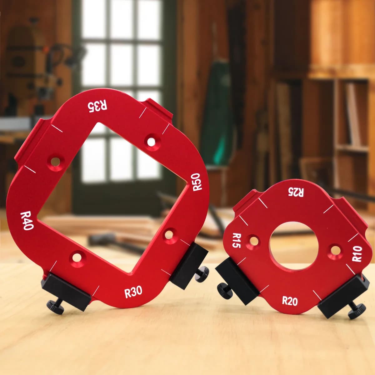 Gabarit 4-en-1 pour rayon d'angle et arc de cercle pour défonceuse