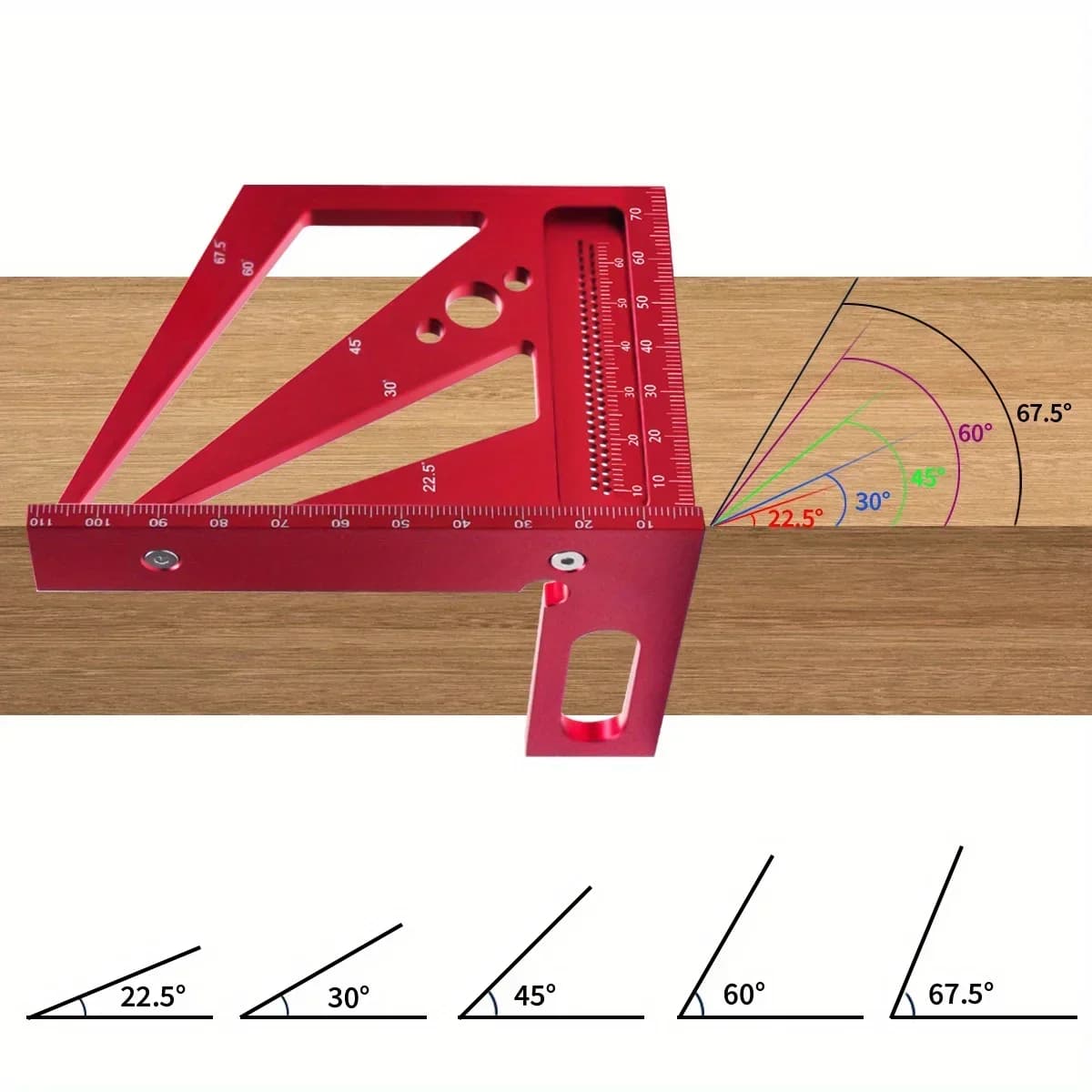 Règle équerre multi-angles et rapporteur en aluminium