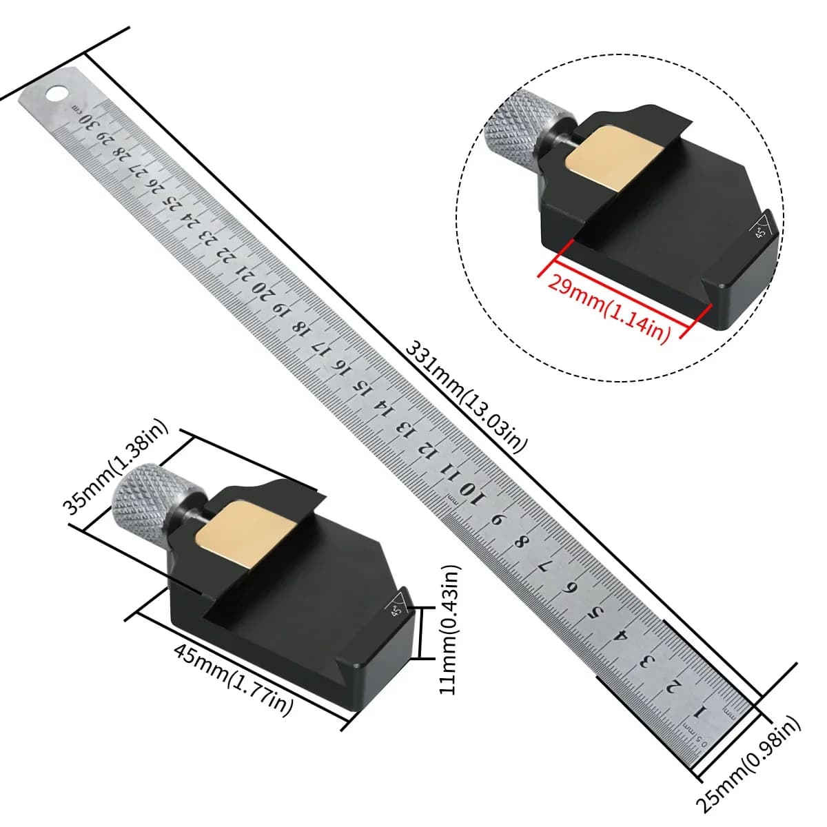 Équerre combinée en acier réglable 45-90 degrés