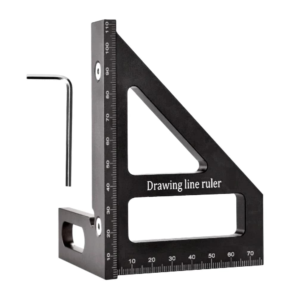Règle triangle à onglets multi-angles 3D en aluminium avec rapporteur