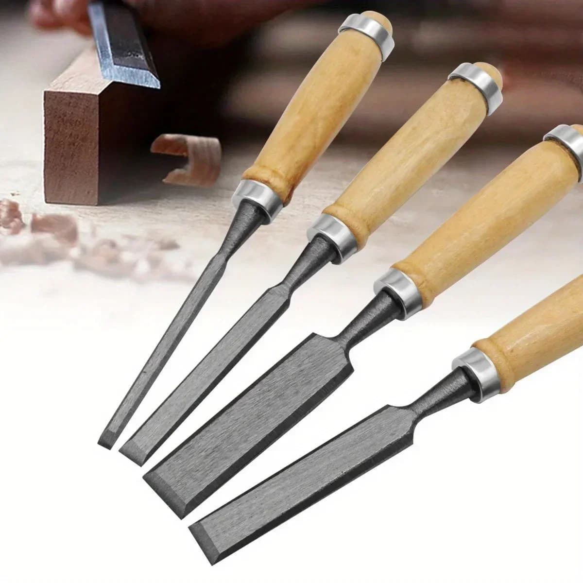 Set de 4 ciseaux à bois avec manches en hêtre, 8-20mm