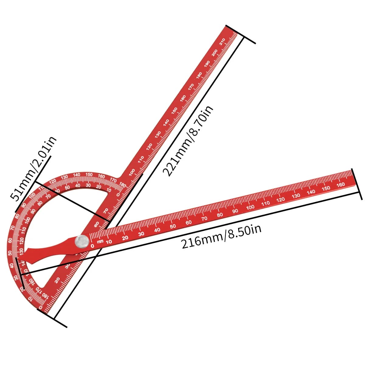Règle de traçage ajustable multi-angles pour le bois, 221 mm