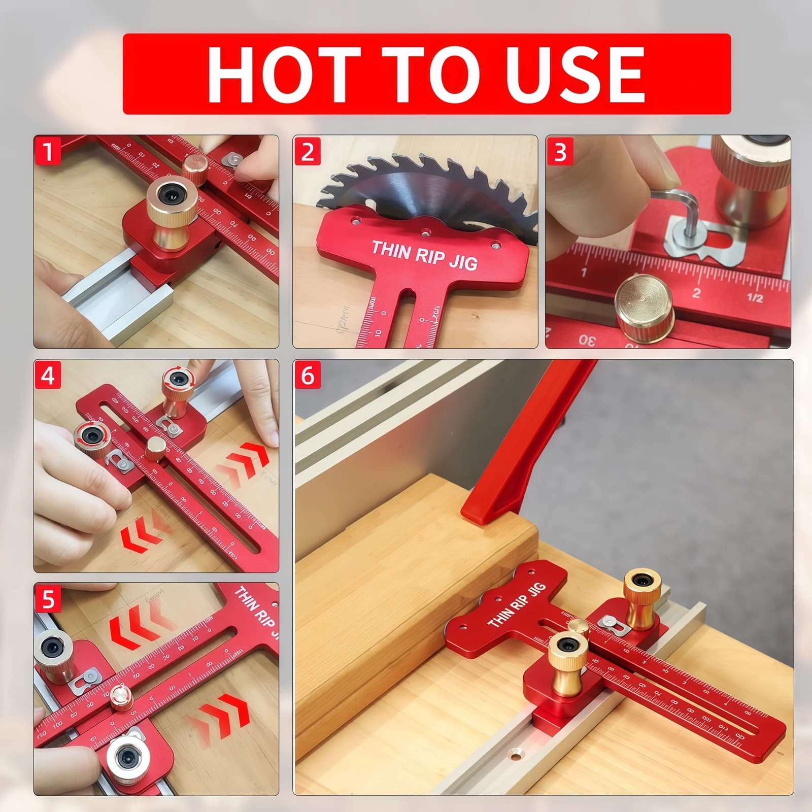 Gabarit de sciage fin pour scie sur table avec poussoir