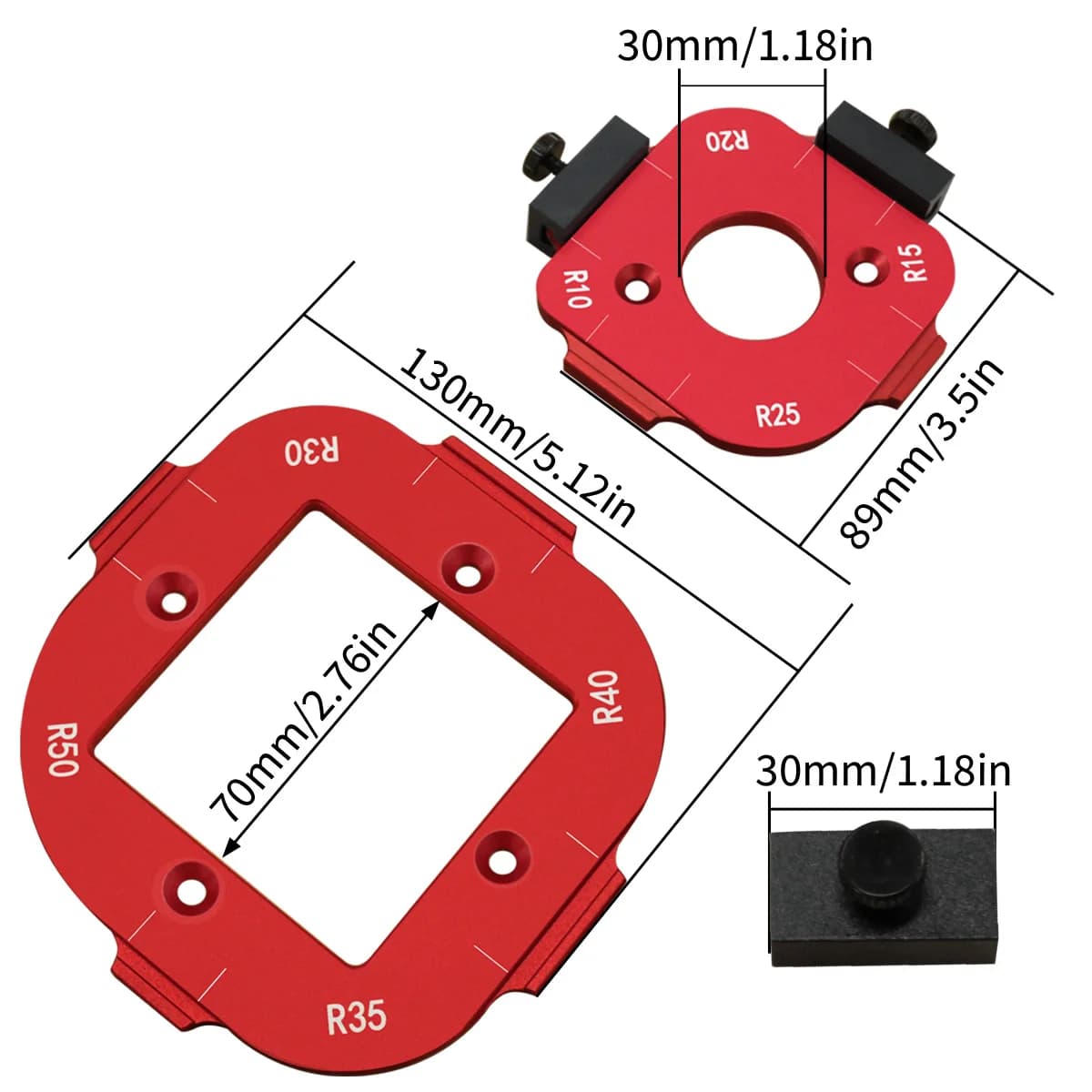 Gabarit 4-en-1 pour rayon d'angle et arc de cercle pour défonceuse