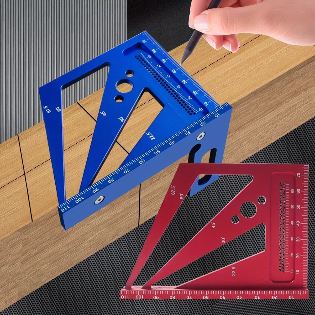 Équerre rapporteur multi-angles en aluminium 22,5-90 degrés