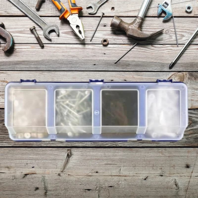 Boîte de rangement plastique pour quincaillerie avec couvercle à connexion biseautée