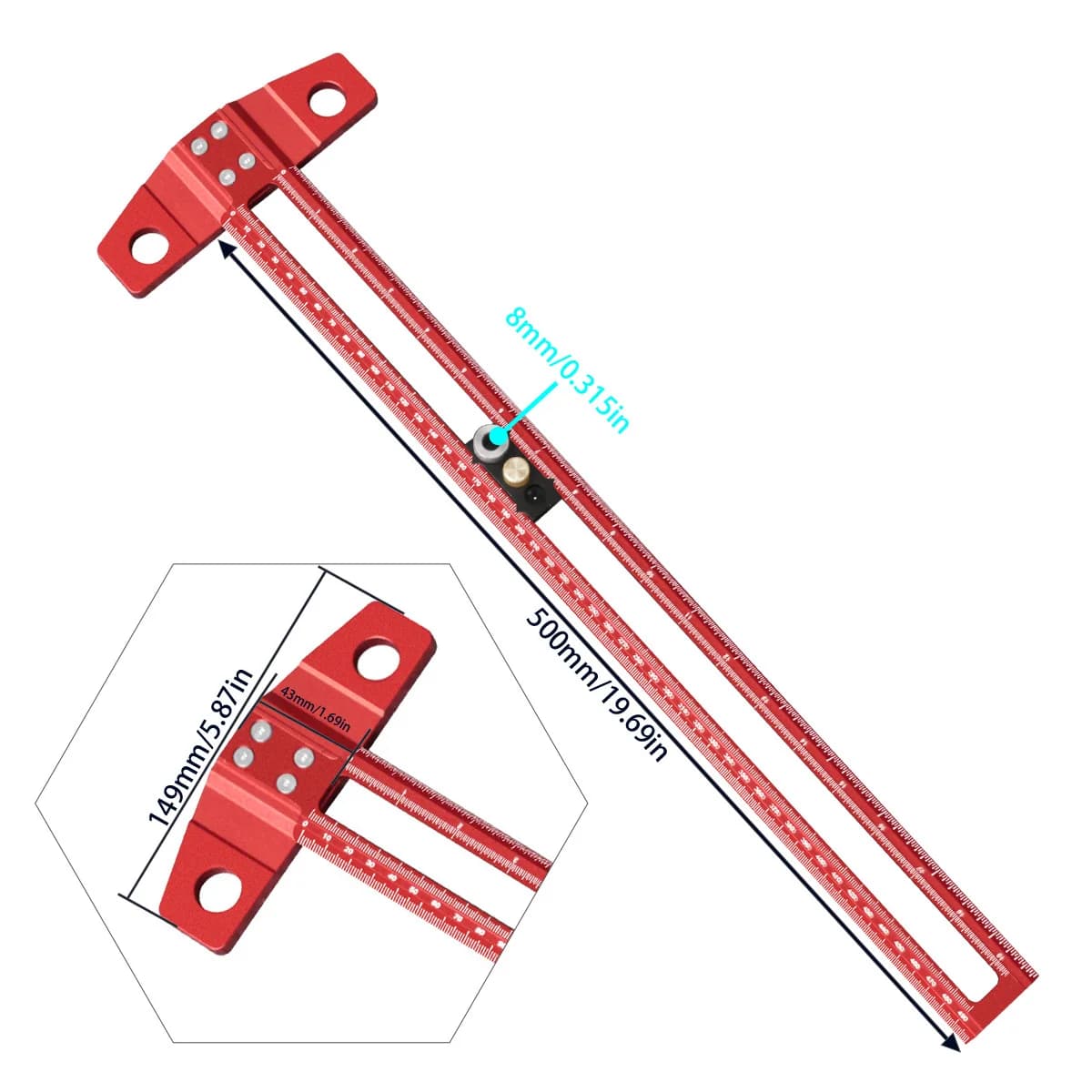 Règle en T ajustable 500mm pour positionnement de perçage