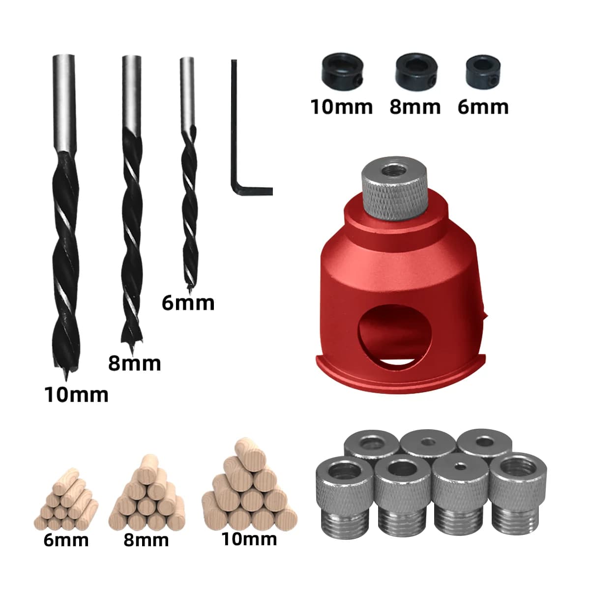 Kit de gabarit pour tourillons, 6/8/10 mm avec forets