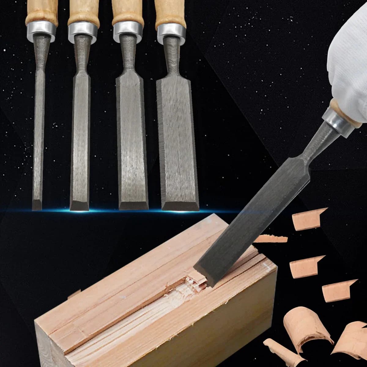 Jeu de 4 ciseaux à bois avec manches en hêtre