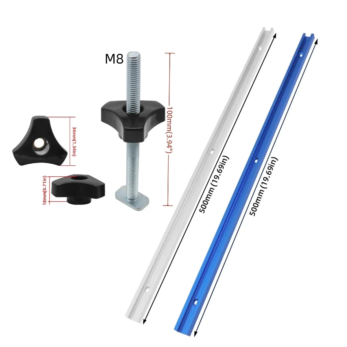 Kit de rail en T profilé double coupe 500 mm et boulons